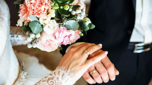 Wedding rings and flowers